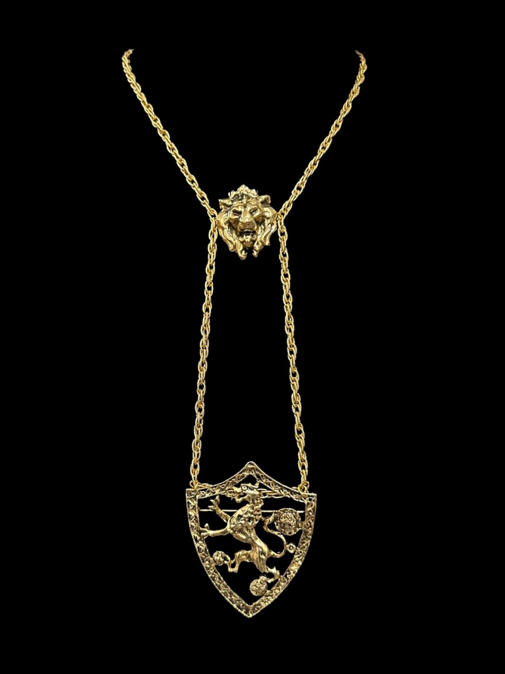 Gold Lion Shield Pendant Necklace - Women's Jewelry